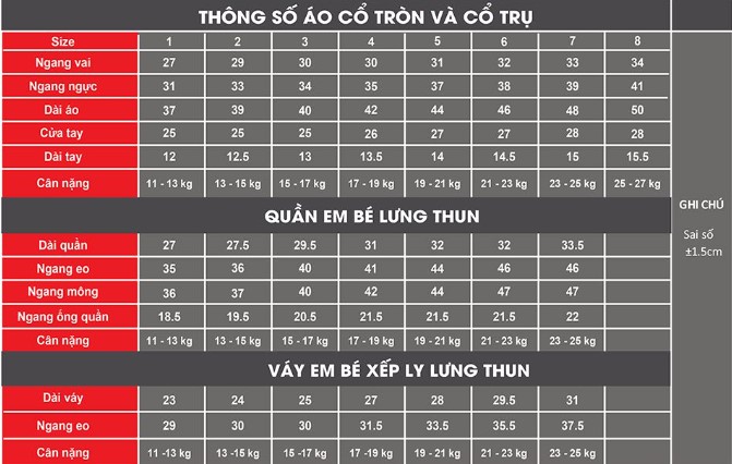 bang size mam non 1 - Top 90+ Mẫu Đồng Phục Mầm Non Đẹp Cho Bé