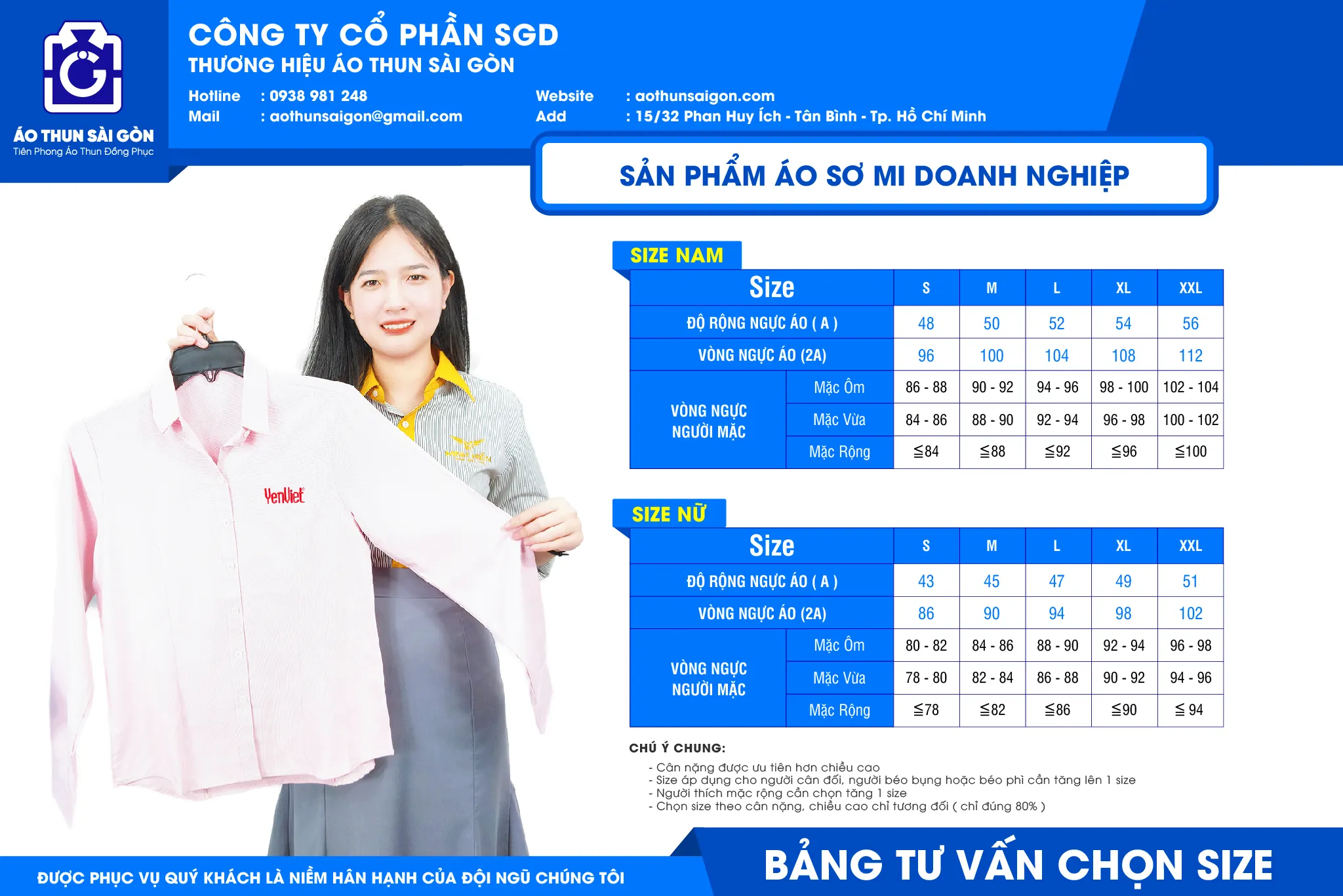 Bảng size áo sơ mi dành cho người Việt Nam